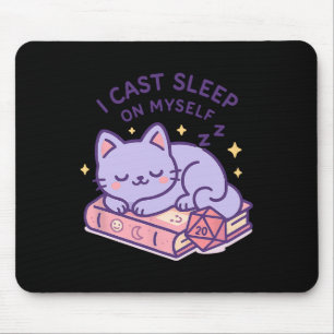 Rpg-Spieler nerdige Katze schlafende D20-Würfel fü Mousepad
