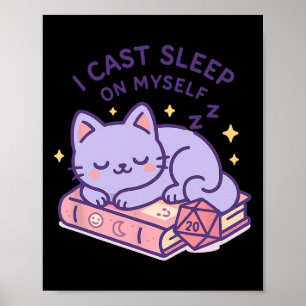 RPG-Spieler nerdige Katze schlafende D20-Würfel fü Poster