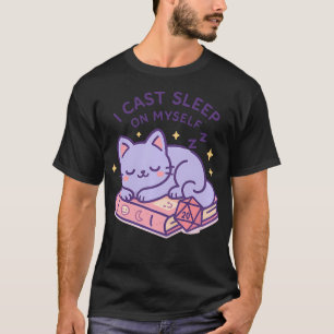 Rpg-Spieler-nerdige Katze-schlafende D20-Würfel fü T-Shirt