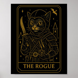 Rpg-Spieler Schurke D20-Würfel Verrückter Geek-Kat Poster