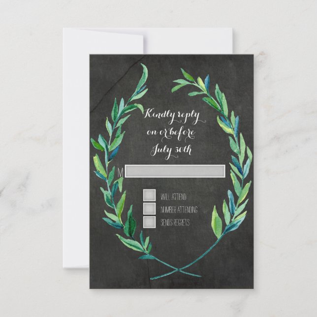 RSVP 4 Square Wreath Olive Leaf Branch Chalkboard Karte (Vorderseite)