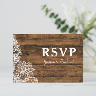 RSVP-Ankündigung von Stall Wood und Lace Wedding RSVP Karte