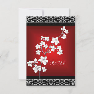 RSVP Anniversaire Fleur Asiatique Rouge Noir Argen