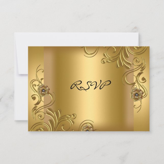 RSVP Anniversaire Soirée Or Élégant Sur Or Floral  (Devant)