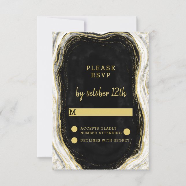 RSVP-Antwort auf die Hochzeit von Schwarz-weiß- un RSVP Karte (Vorderseite)