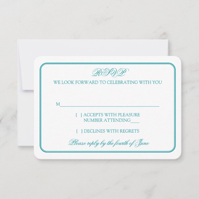 RSVP-Antwort auf traditionelle Aquamarine und weiß RSVP Karte (Vorderseite)