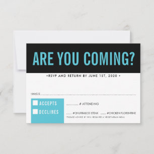 RSVP-ANTWORT lustig fett Block schwarz Türkis blau RSVP Karte