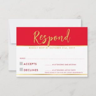 RSVP-Antwort modern einfache rote Gold RSVP Karte