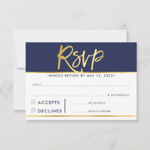 RSVP-ANTWORT MODERN fett marineblau falsches Gold RSVP Karte