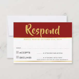 RSVP-Antwort moderne rote burgunderrote goldene An RSVP Karte