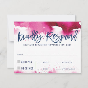 RSVP-ANTWORT-REAKTION dunkelrosa Wasserfarbe Mahlz RSVP Karte