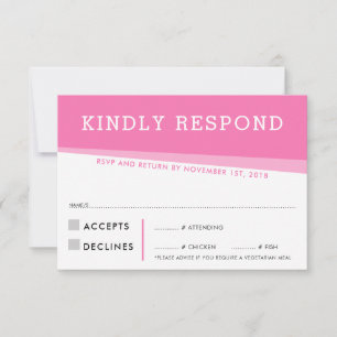 RSVP-ANTWORTKARTE einfach modern eckig rosa RSVP Karte