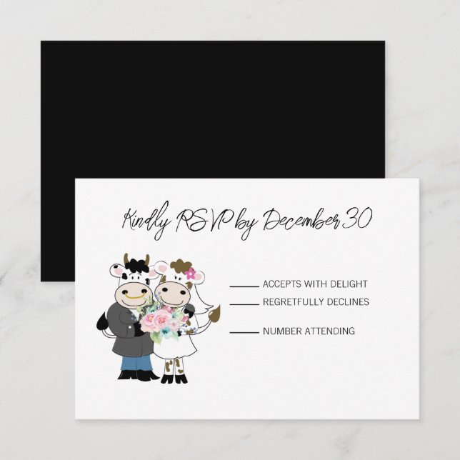 RSVP-Antwortkarte für Kuh-Niedliches Paar RSVP Karte (Vorne/Hinten)