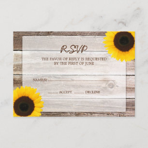 RSVP-Antwortkarte für Sonnenblumen-Stallholz RSVP Karte