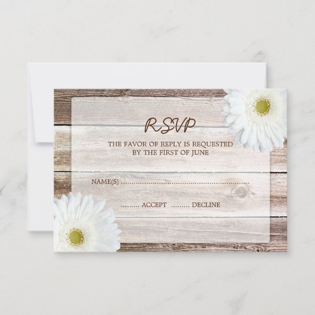 RSVP-Antwortkarte für weißes Daisy-Stall-Holz RSVP Karte (Vorderseite)