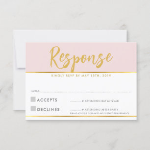 RSVP-ANTWORTKARTE hellrosa goldene Schrift Polka P RSVP Karte