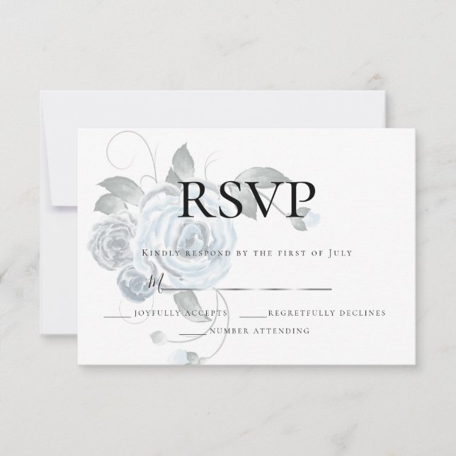 RSVP | Aquarelle Fleurs Bleu Poussiéreux Mariage A (Devant)