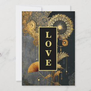 *~ RSVP AR26 QR Goldene Stickerei LOVE Vintage 21 Einladung