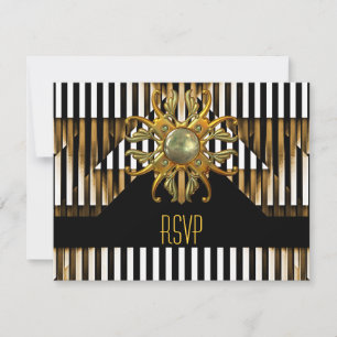 RSVP Art Deco Schwarz Gelb Gold Streifen Juwel Karte