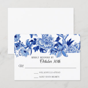 RSVP Asiatischer Einfluss Weiß Blau Blumenmuster C Einladung