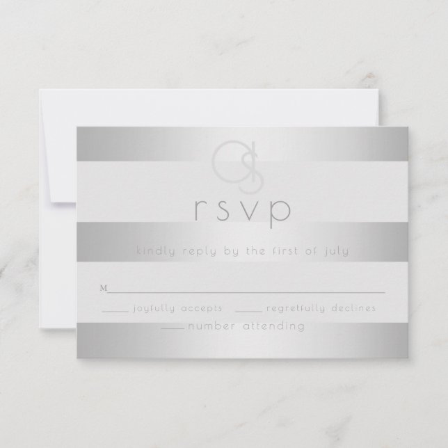 RSVP au mariage | Monogramme à rayures argentées l (Devant)