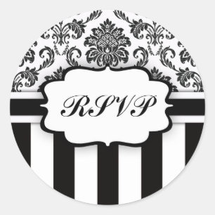 RSVP - Autocollant à ruban Damas noir et blanc