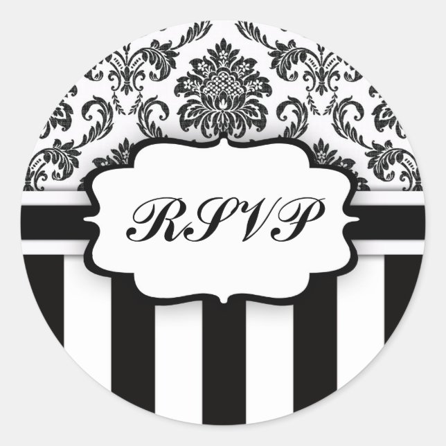 RSVP - Autocollant à ruban Damas noir et blanc (Devant)