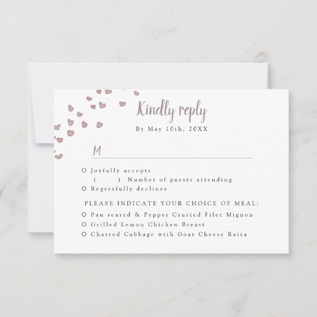 RSVP avec choix de repas aquarelle coeurs (Devant)