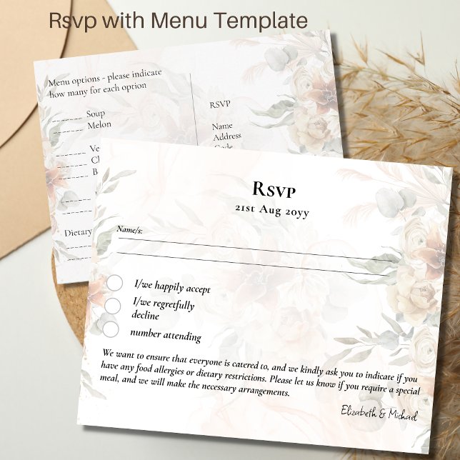 RSVP avec menu Modèle Boho Pampas Grass (Créateur téléchargé)