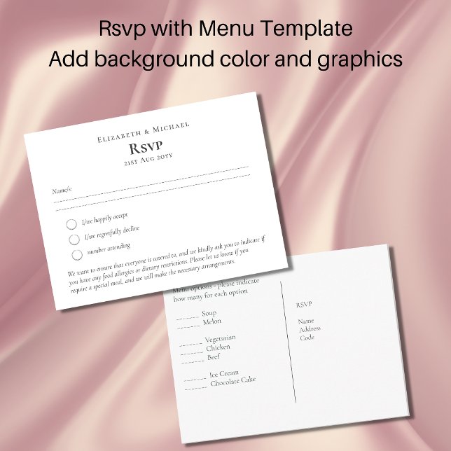 RSVP avec Modèle de menu Ajouter ses propres coule (Créateur téléchargé)