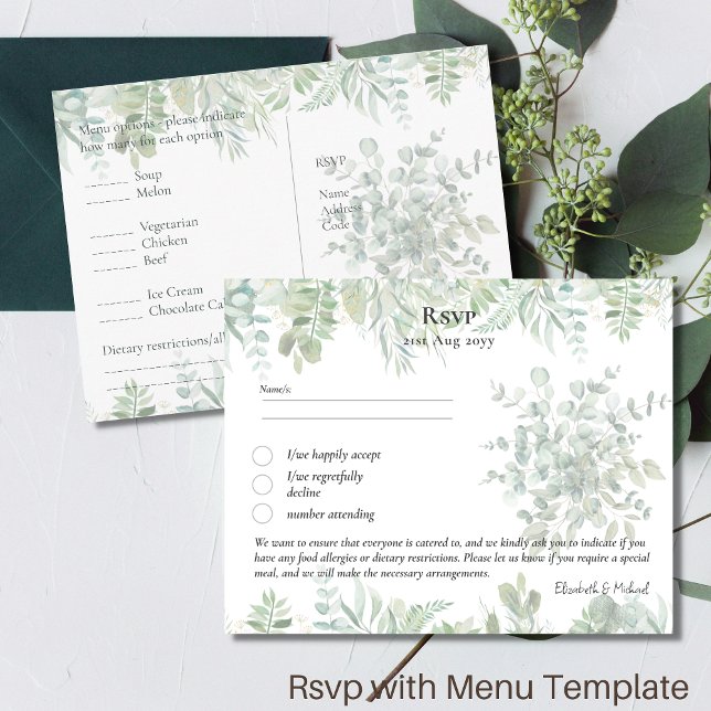 RSVP avec Modèle de menu Boho feuille de verdure r (Créateur téléchargé)