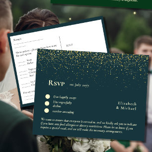 RSVP avec Modèle de menu   Peacock Blue Green Gold