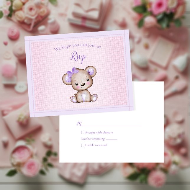 RSVP Baby shower mignonne fille ours pourpre (Créateur téléchargé)