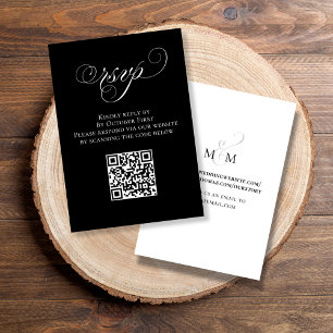 RSVP Black and White QR Code Calligrafy Wedding