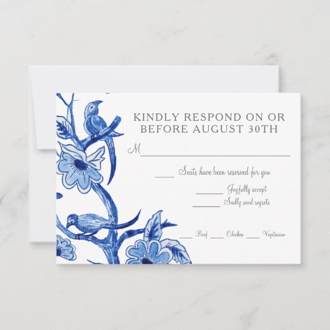 RSVP Bleu Chinoiserie Floral Asiatique Aquarelle (Devant)