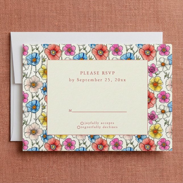 RSVP-Blume-Muster Einladung (Bright wild flowers pattern RSVP card.)