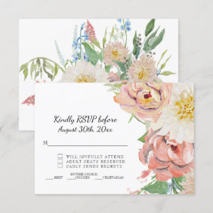 RSVP Blush Rosa und Weiß Aquarell Florale Hochzeit Einladung