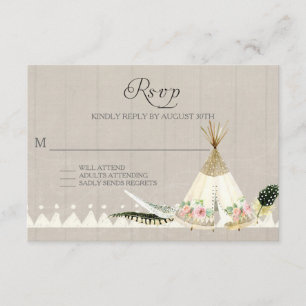 RSVP BOHO Plumes tribales Tee Pee Floral Rustic