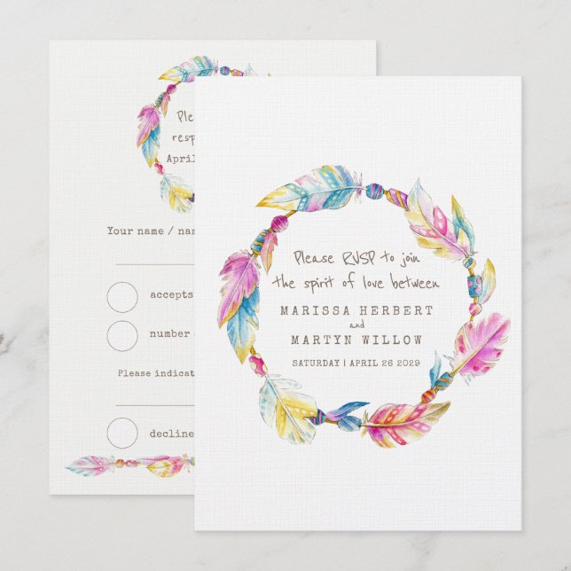 RSVP-Boho zum Hochzeitschaden von Stammeskranken Einladung (Vorne/Hinten)