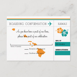 RSVP Bordkarte nach Hawaii Einladung