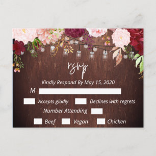 RSVP Burgunder-Blumen-Holzmason-Glaslichter Postkarte