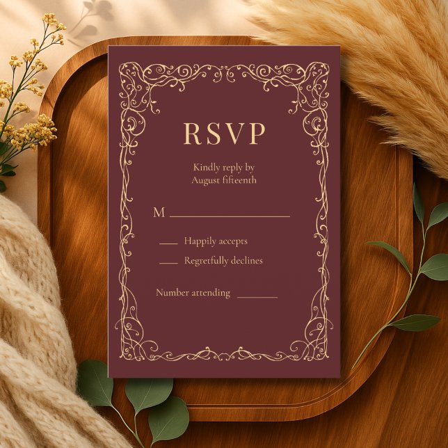 RSVP Burgundy Gold Minimalist Wedding Karte (Von Creator hochgeladen)