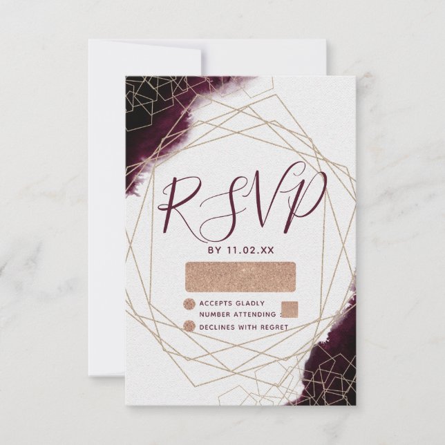 RSVP (Burgundy Watercolor Geometric Frame Wedding) (Vorderseite)