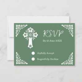 RSVP Card Blumenkreuz Christening Fern Green