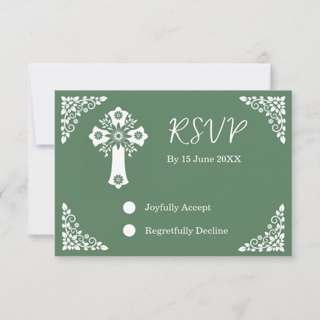 RSVP Card Blumenkreuz Christening Fern Green (Vorderseite)