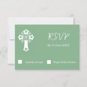 RSVP Card Blumenkreuz Christening Sage Green Karte