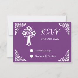 RSVP Card Blumenkreuz Christening Sweet Plum