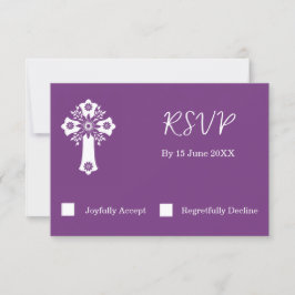 RSVP Card Blumenkreuz Christening Sweet Plum