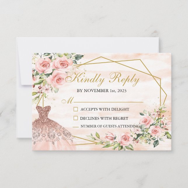 RSVP Card Blush Pink Quinceañera (Vorderseite)