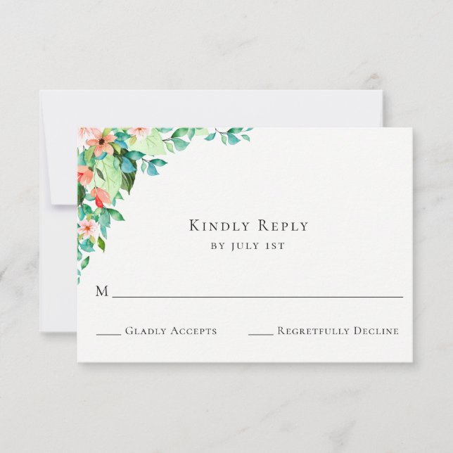 RSVP Card Botanischer Korallenkoralle Karte (Vorderseite)